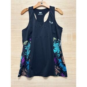 Fila Sport Womens Racerback Tank Top Black Geometric Side Panels XL RN73277